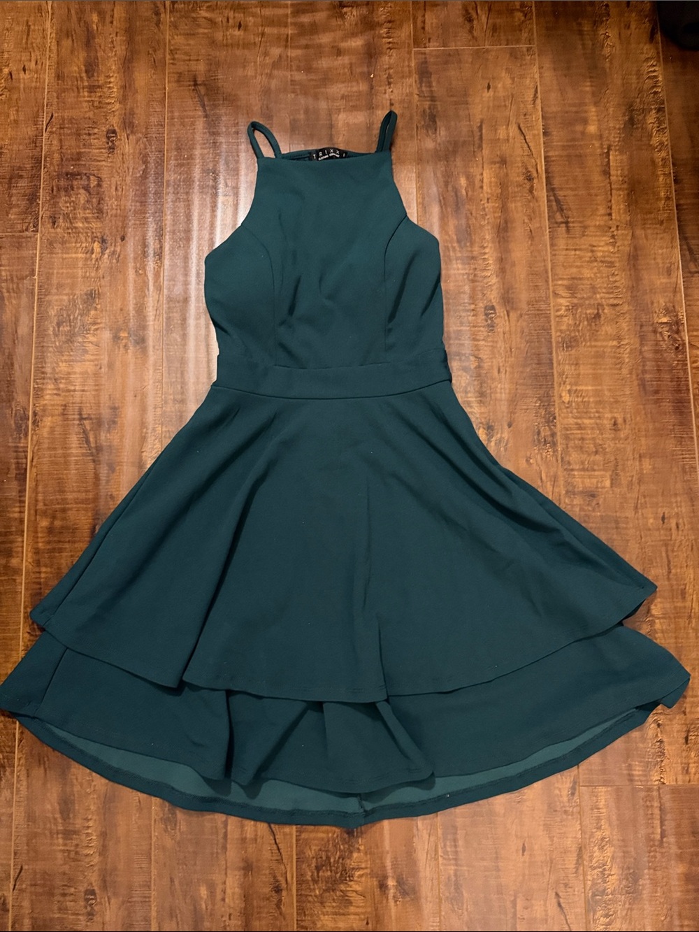 Trixxi Teal High-Low Halter Fit-and-Flare Dress